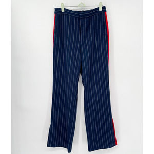 Urban Outfitters Pinstripe Trouser Size M Blue High Rise‎ Straight Leg Split Hem